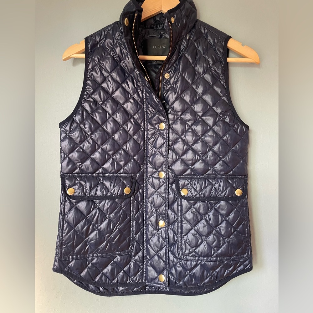 J. Crew Down Filled Quilted Puffer Vest, Navy Blue, Women's Size XXS.